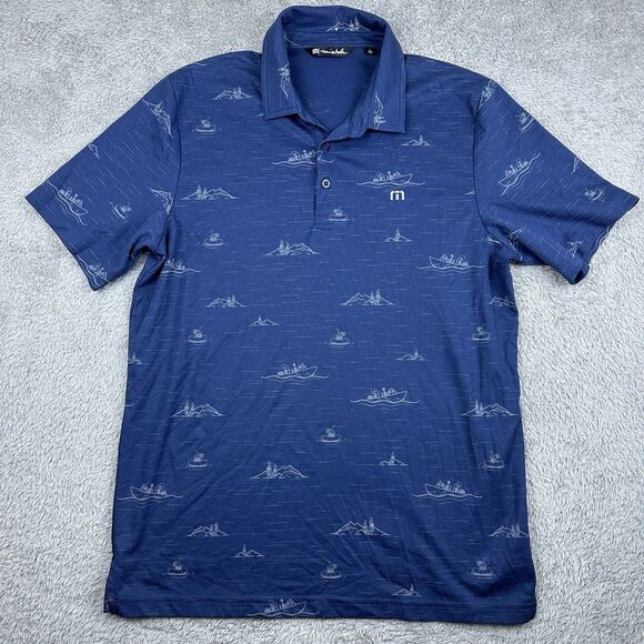 TravisMathew Men’s Polo Shirt Large Blue‎ Graphic Golf Performance Pima Cotton - Picture 1 of 10